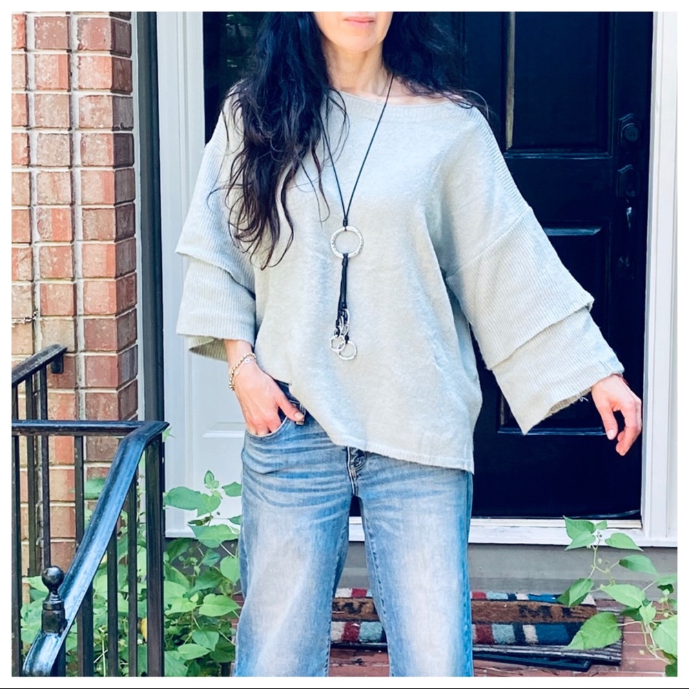 BOHO CHIC LAYERED SLEEVES LOOSE FIT SWEATER - Picture 6 of 16